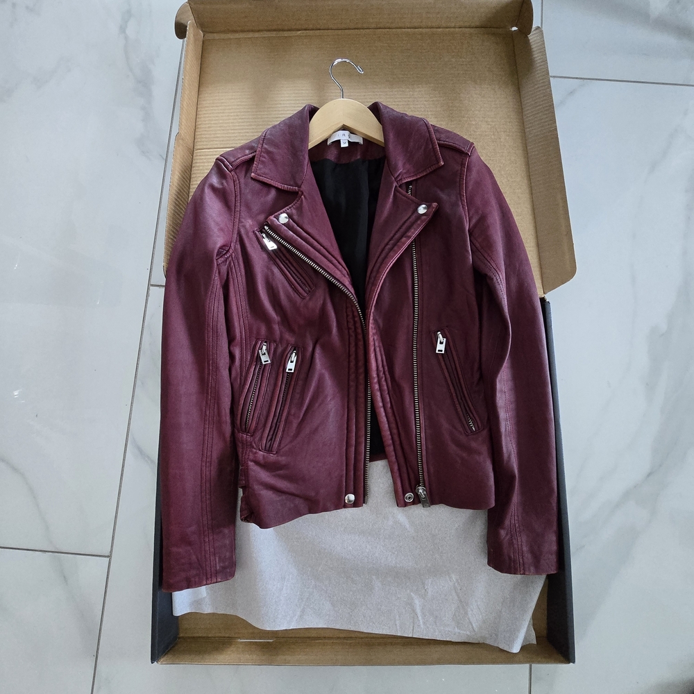 $1325 IRO Burgundy Han Lamb Leather Moto Jacket FR 34 US 2